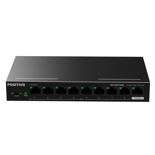 Switch Positivo 10/100Mbps Não Gerenciável de 9 Portas - 8 com PoE